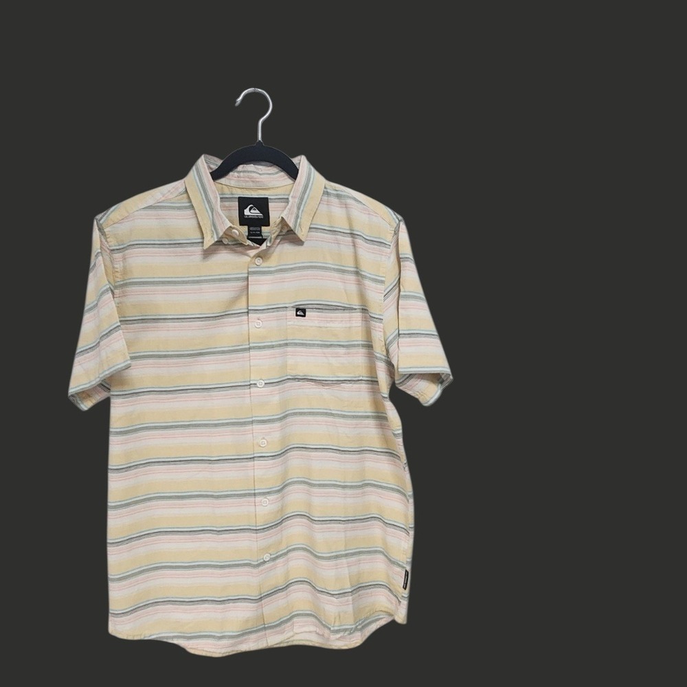 Quiksilver Button Down Shirt Men Small Yellow Multi Stripe New
